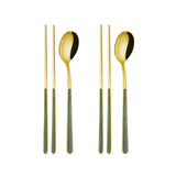 NEVA | 2 Person Spoons & Chopsticks Set - Green/Gold PVD